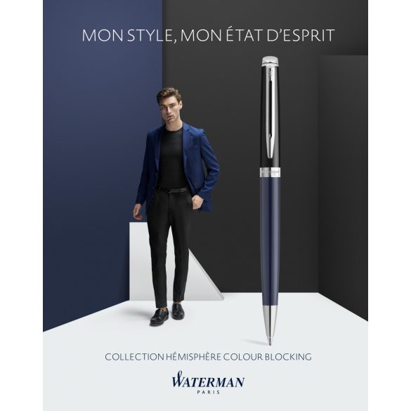 WATERMAN HEMISPHERE COLOR BLOCKING GOLYÓSTOLL FEKETE-KÉK, EZÜST KLIPSZ 2202850